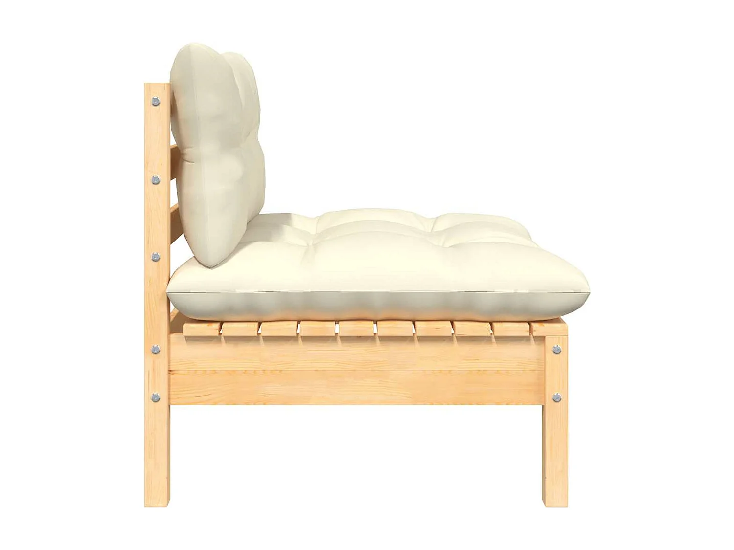 Salon de jardin 3 pcs avec coussins crème Bois de pin massif