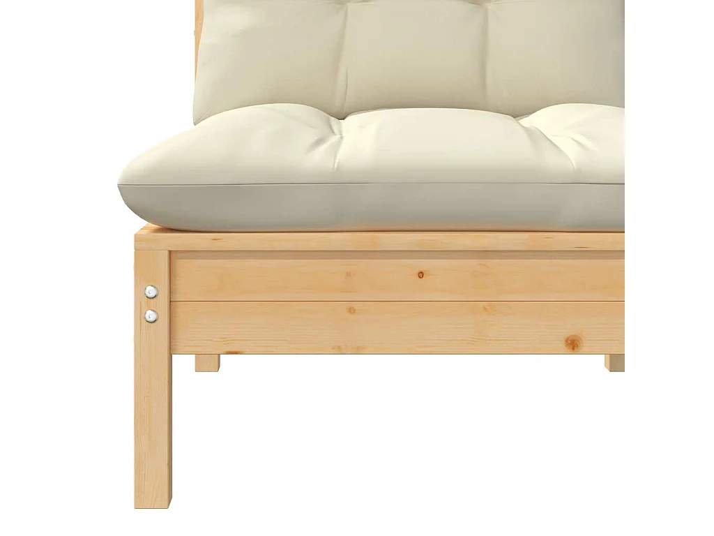 Salon de jardin 3 pcs avec coussins crème Bois de pin massif