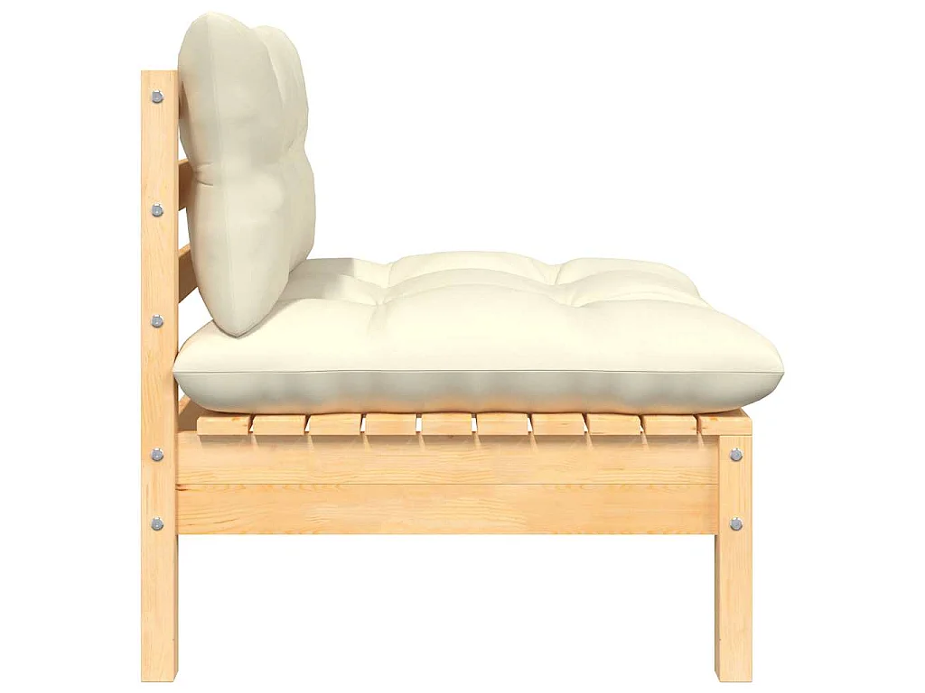 Salon de jardin 3 pcs avec coussins crème Bois de pin massif