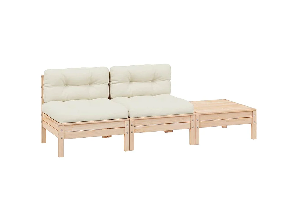 Set Divani da Giardino 3 pz con Cuscini Crema Massello di Pino