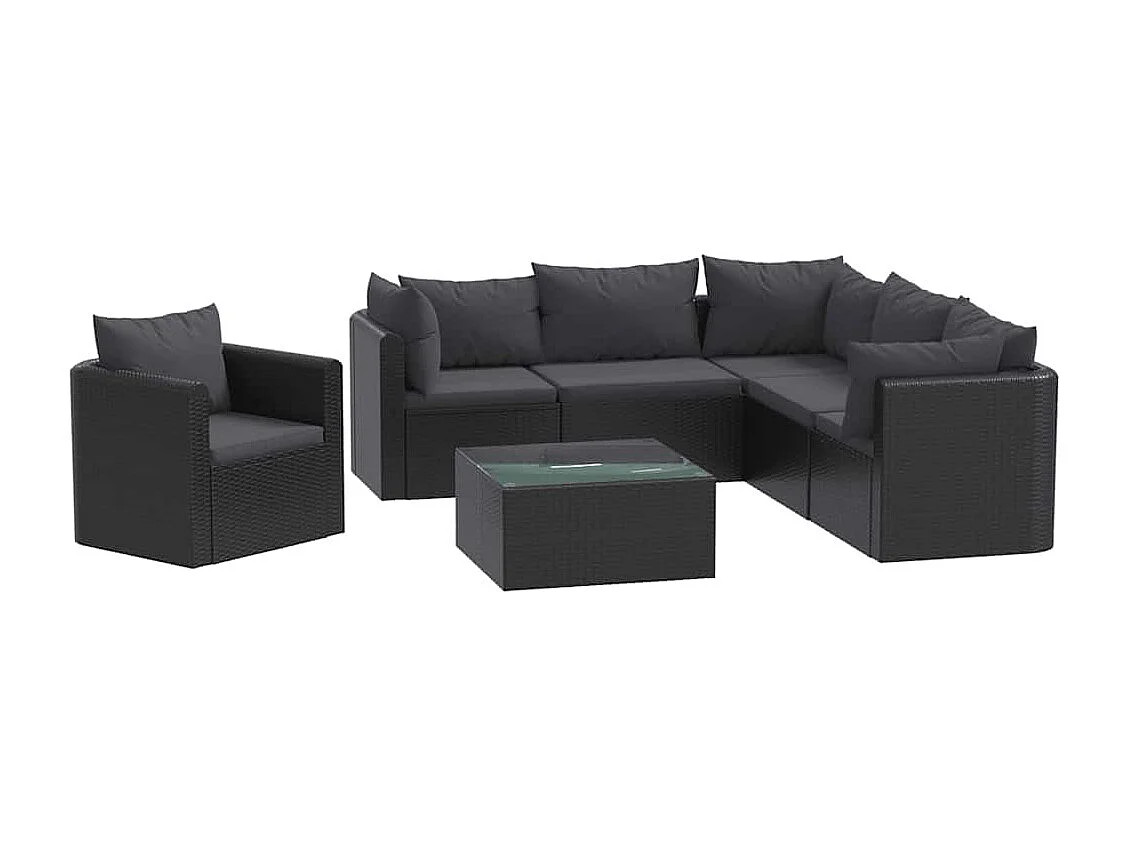7-tlg. Garten-Lounge-Set mit Auflagen Poly Rattan Schwarz