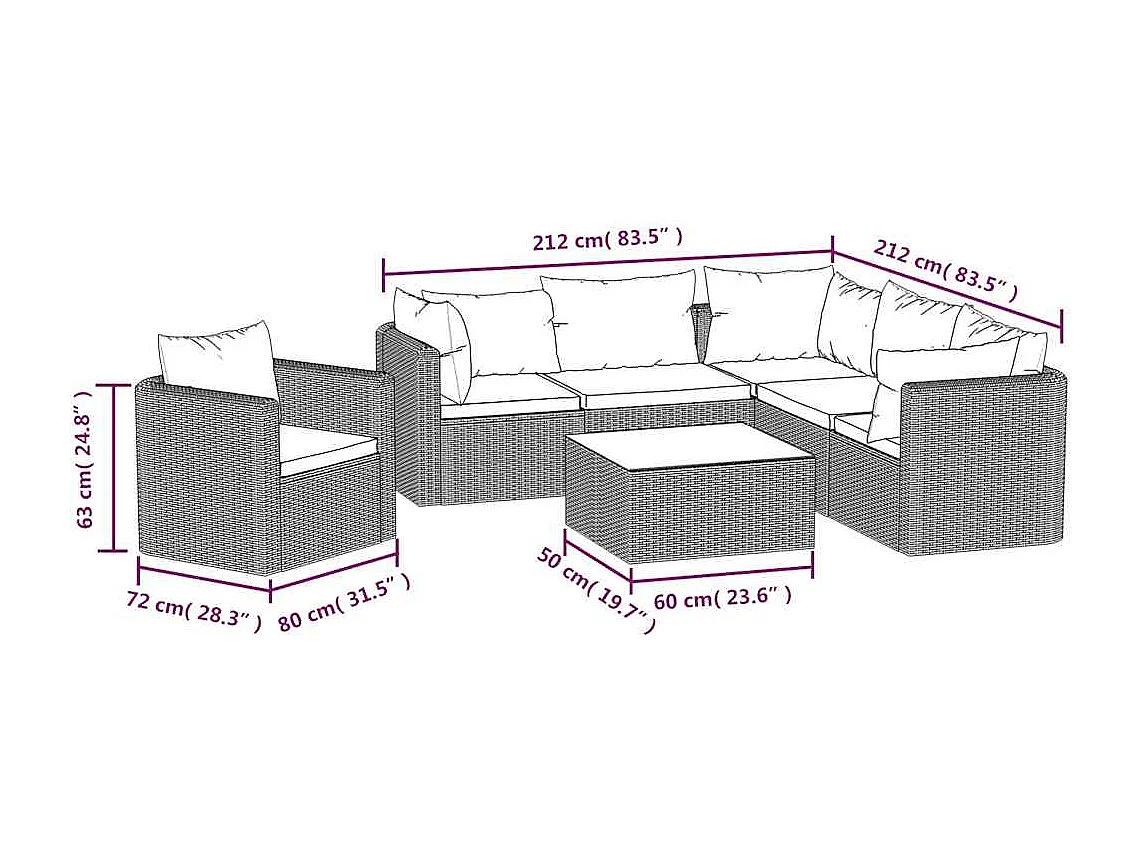 7-tlg. Garten-Lounge-Set mit Auflagen Poly Rattan Schwarz
