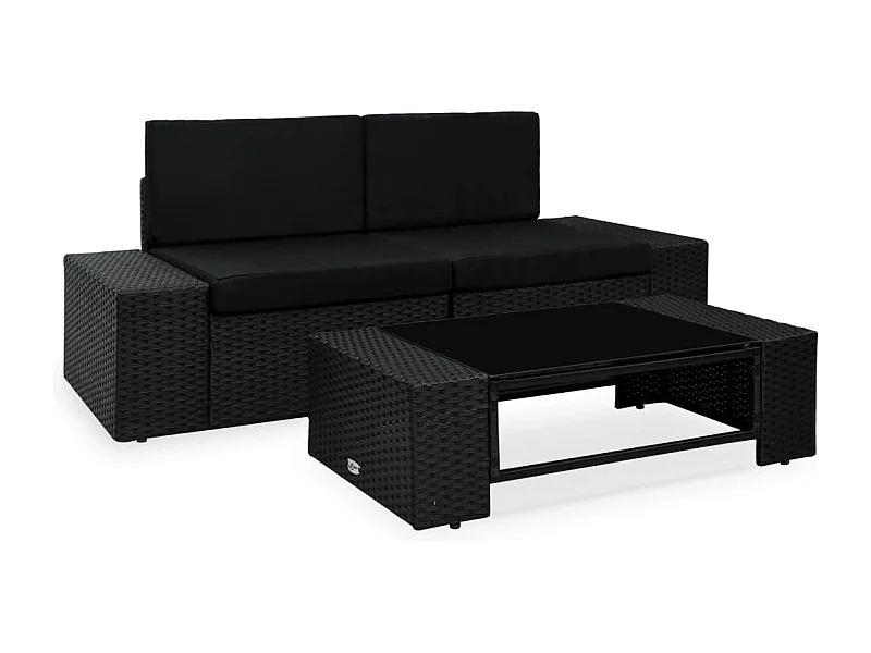 3-tlg. Garten-Lounge-Set Poly Rattan Schwarz