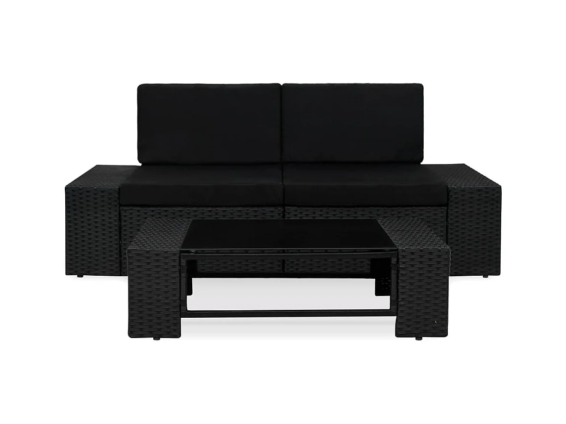 Salon de jardin 3 pcs Résine tressée Noir