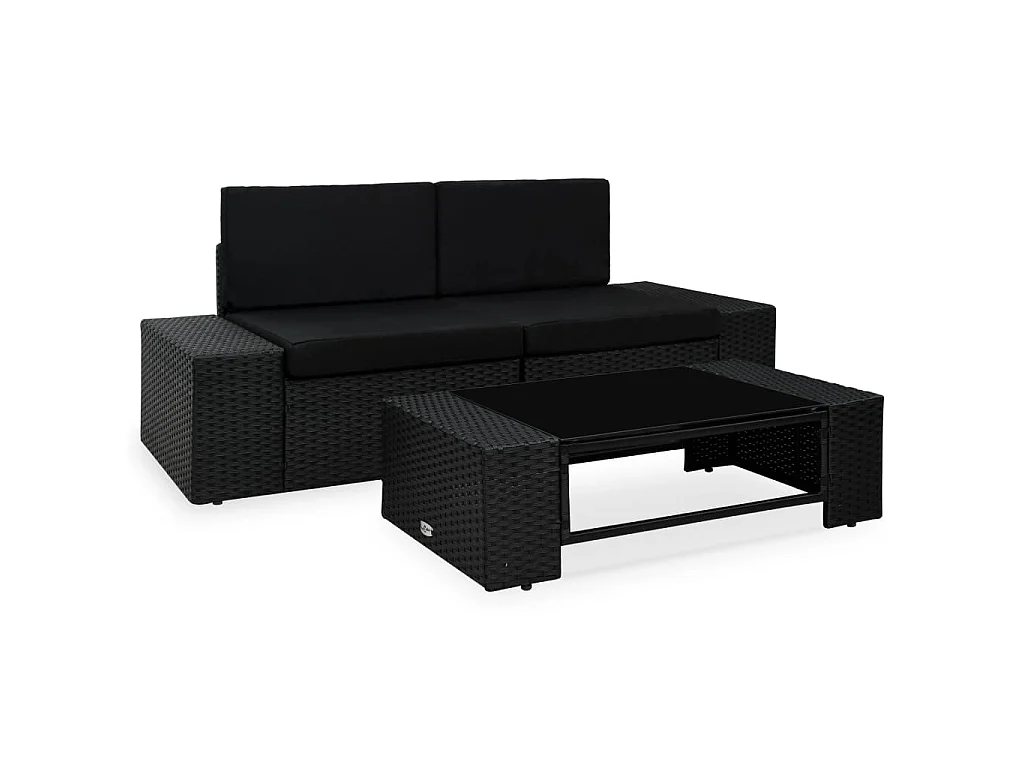 Salon de jardin 3 pcs Résine tressée Noir