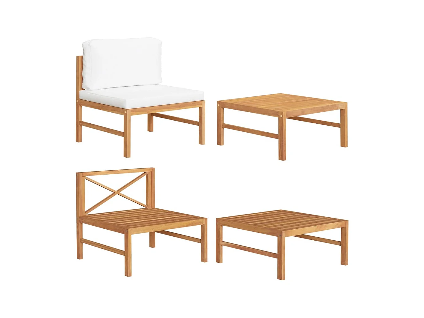 Salon de jardin 2 pcs avec coussins crème Bois de teck