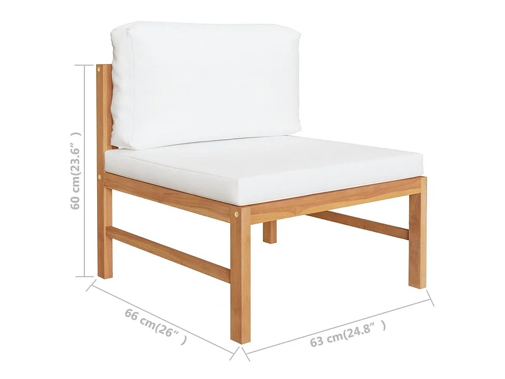 2-tlg. Garten-Lounge-Set mit Creme Kissen Teakholz
