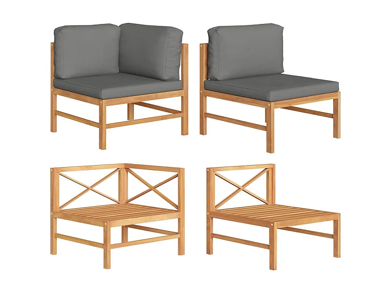 2-delige Loungeset met donkergrijze kussens teakhout