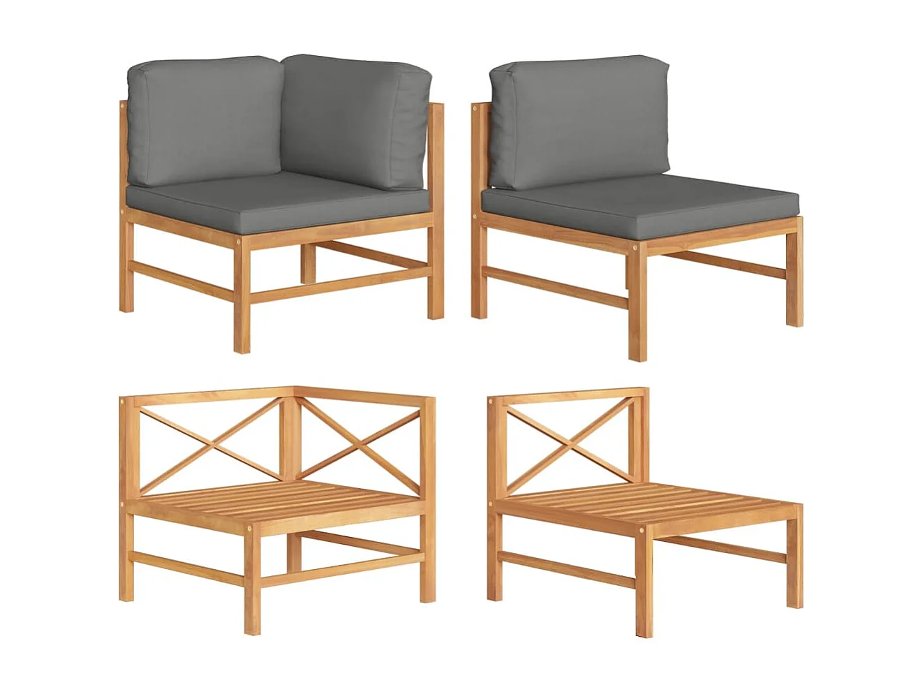 2-delige Loungeset met donkergrijze kussens teakhout