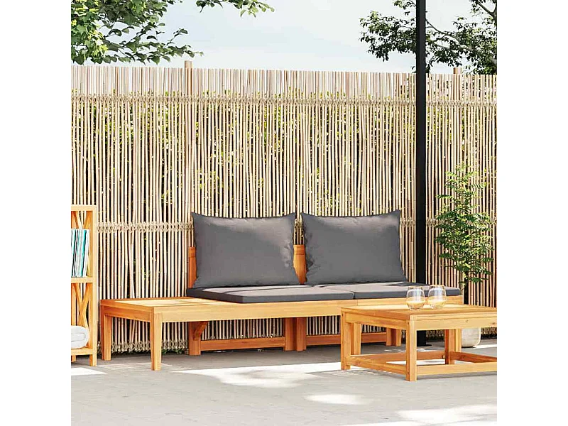 Banc de jardin avec table avec coussins gris foncé Teck solide