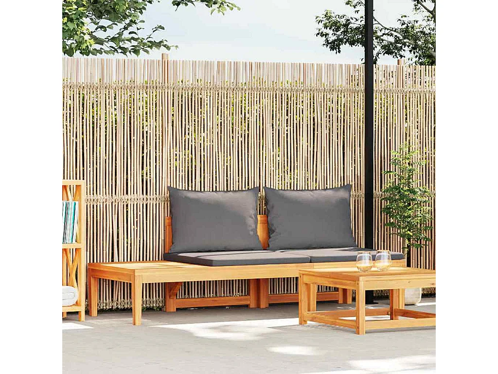 Banc de jardin avec table avec coussins gris foncé Teck solide