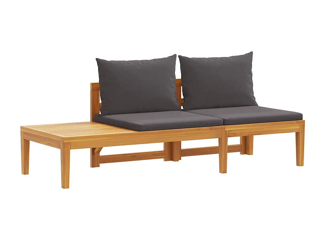 Banc de jardin avec table avec coussins gris foncé Teck solide