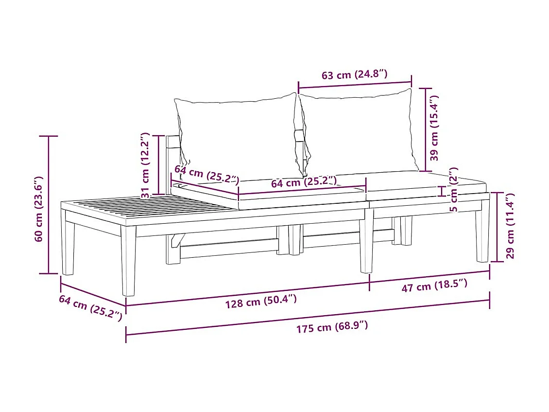 Banc de jardin avec table avec coussins gris foncé Teck solide