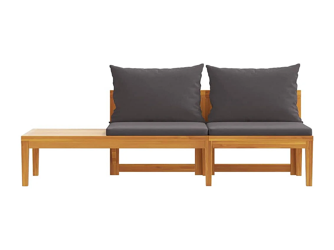 Banc de jardin avec table avec coussins gris foncé Teck solide