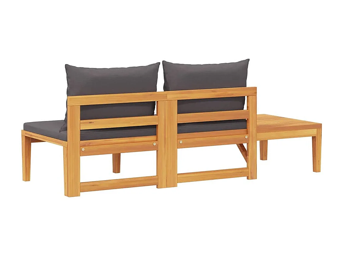 Banc de jardin avec table avec coussins gris foncé Teck solide