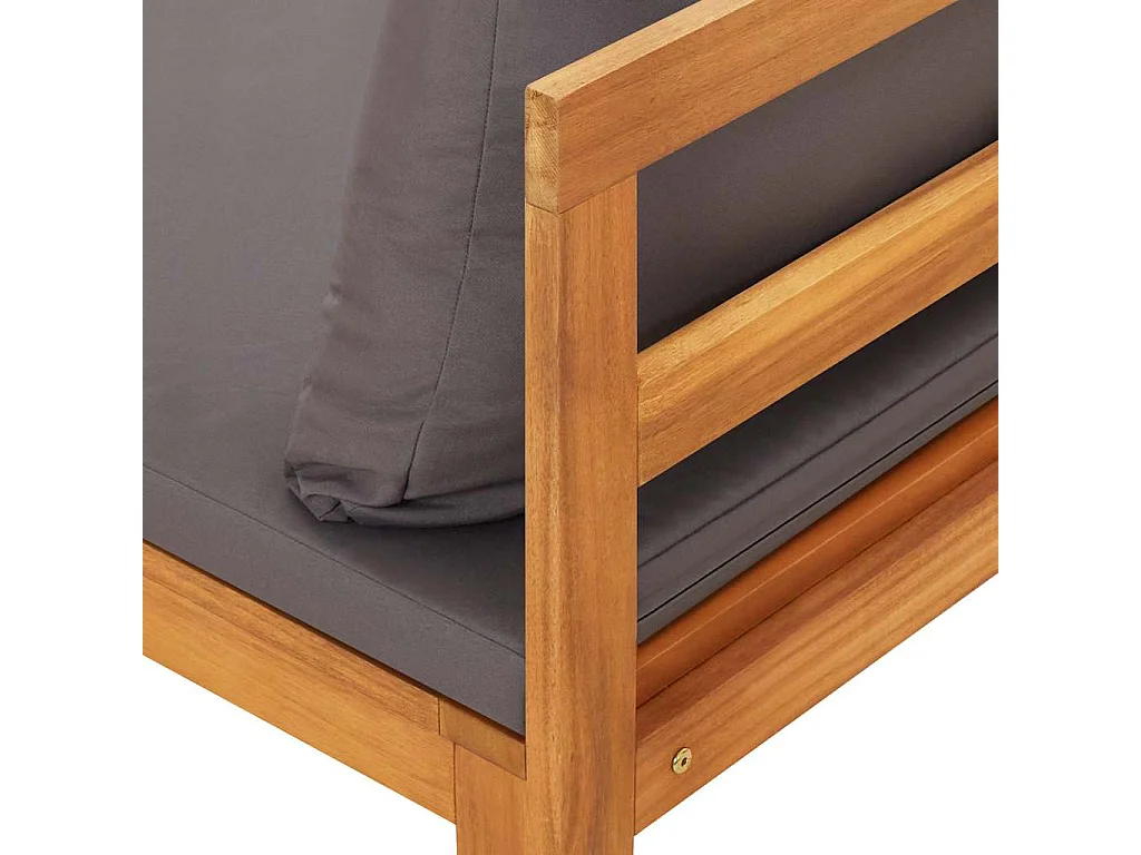 Banc de jardin avec table avec coussins gris foncé Teck solide