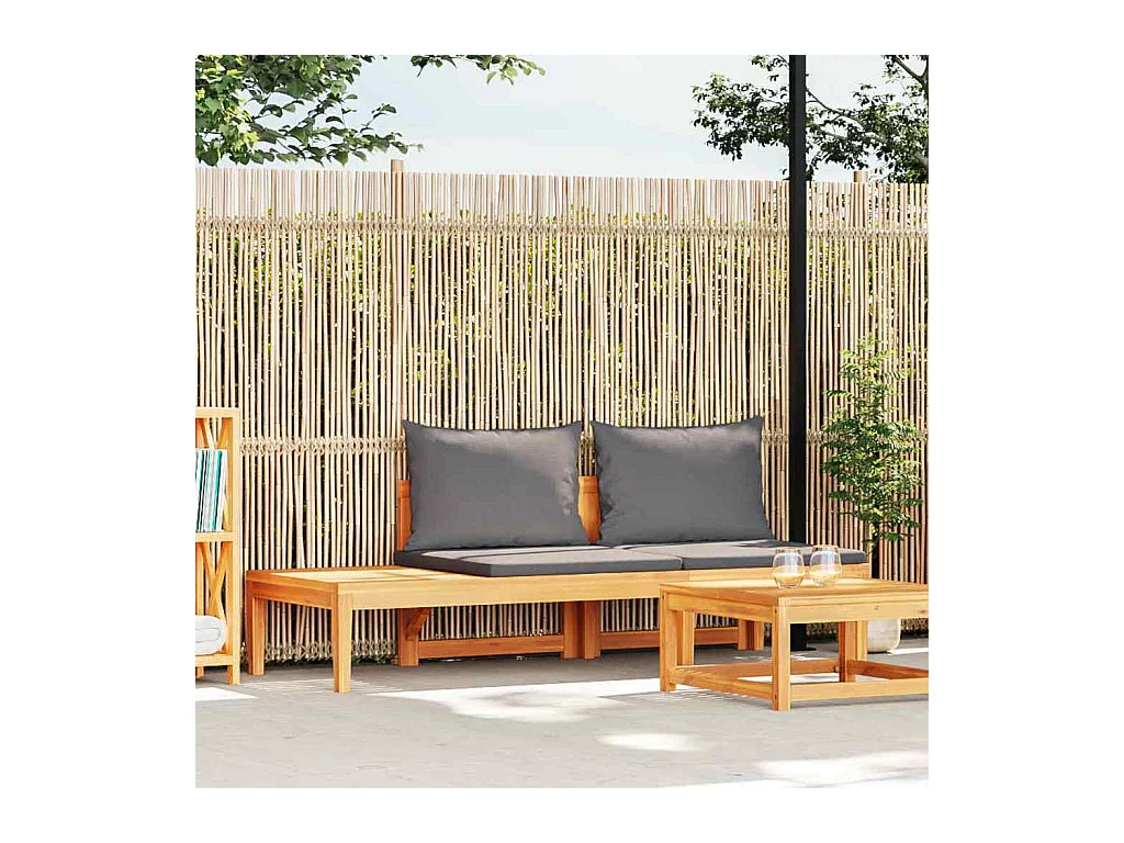 Banc de jardin avec table avec coussins gris foncé Teck solide