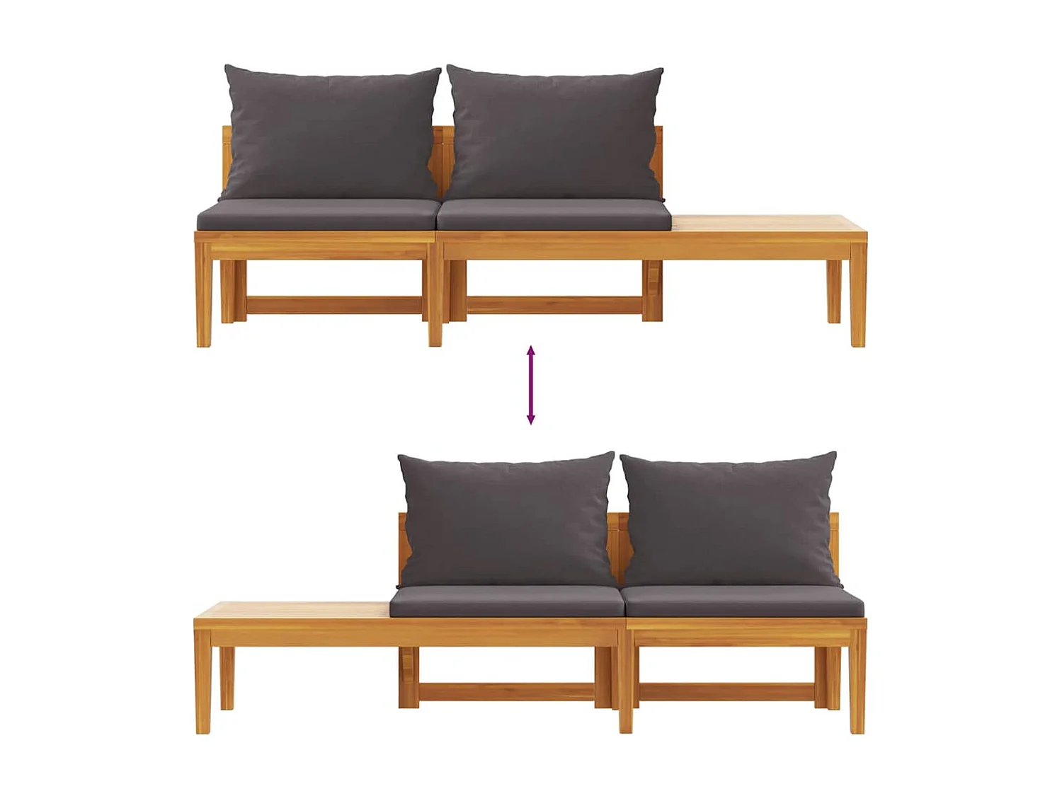 Gartenbank mit Tisch & Dunkelgrauen Kissen Massivholz Akazie