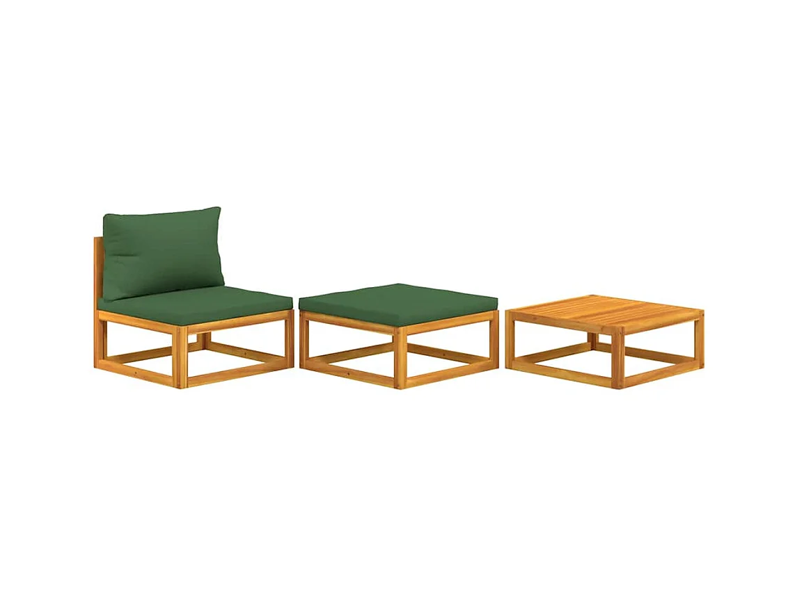 Salon de jardin 3 pcs avec coussins bois massif d'acacia