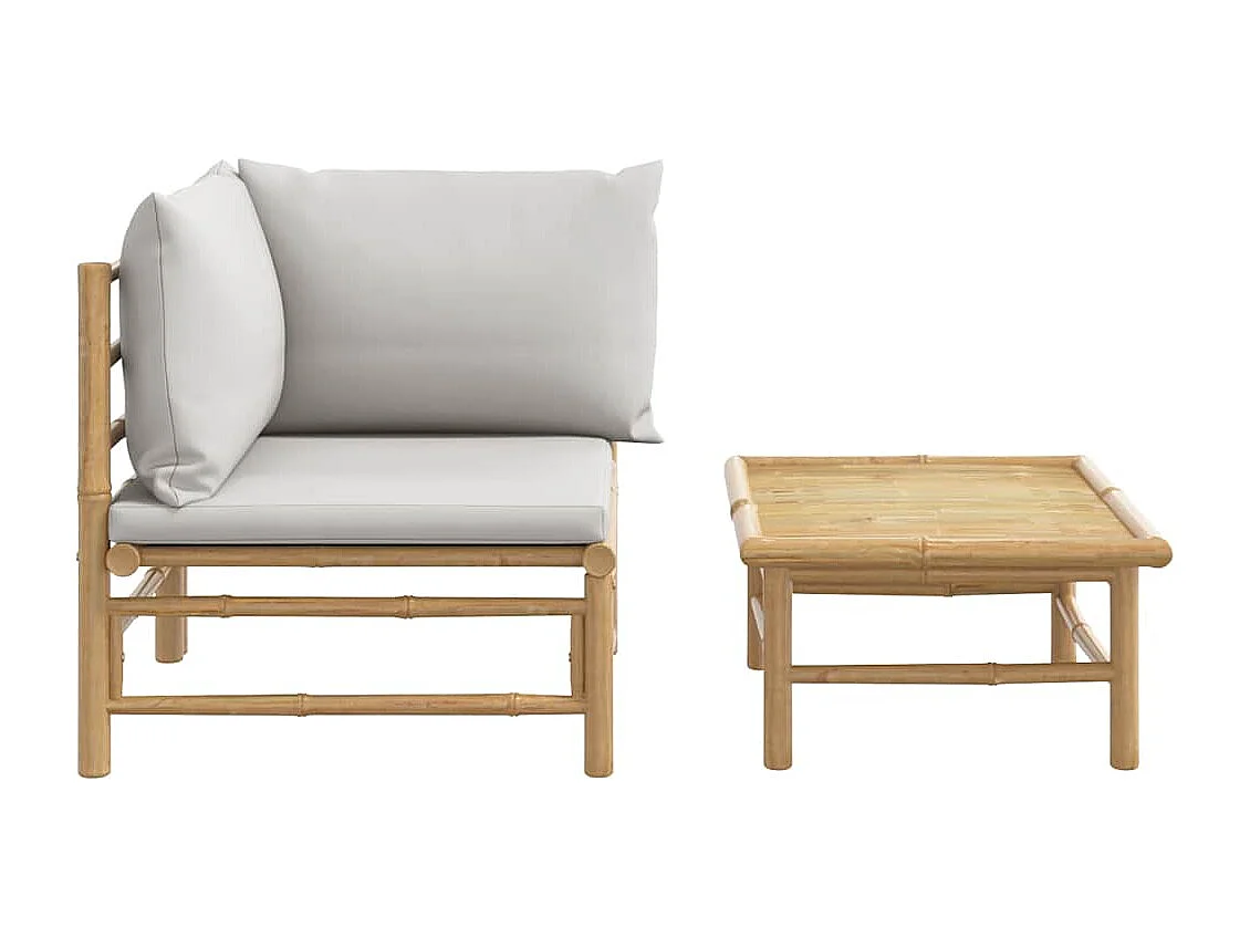 Set Salotto da Giardino 2pz con Cuscini Grigio Chiaro Bambù