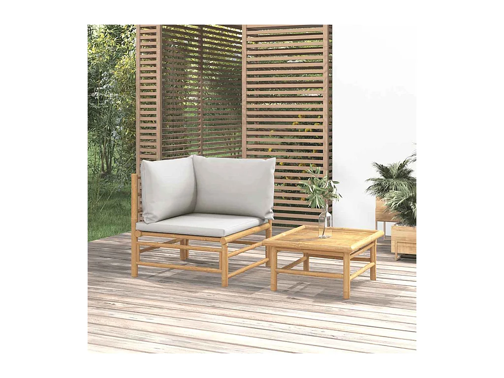 2-delige Loungeset met kussens bamboe lightgrijs
