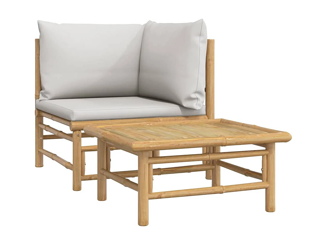 Salon de jardin 2 pcs avec coussins gris clair bambou
