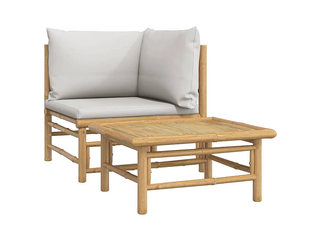 Salon de jardin 2 pcs avec coussins gris clair bambou