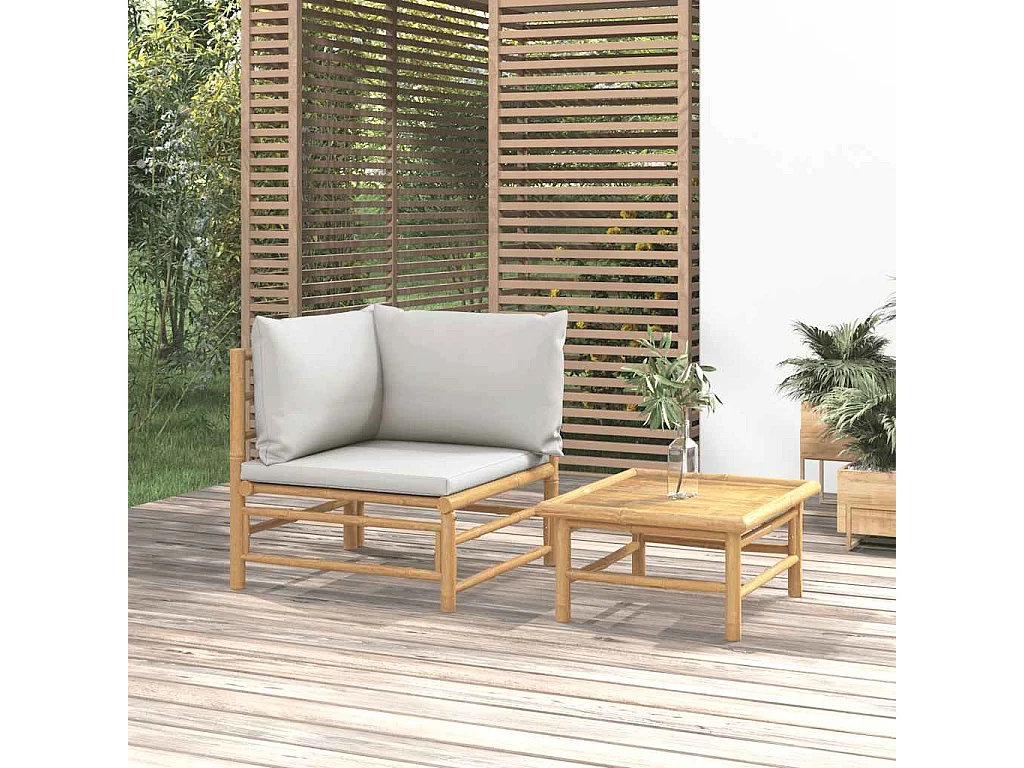 Salon de jardin 2 pcs avec coussins gris clair bambou