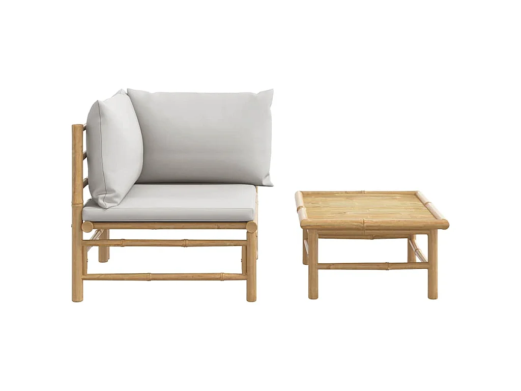 2-delige Loungeset met kussens bamboe lightgrijs