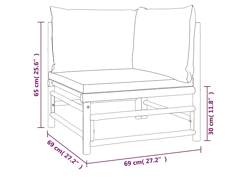 2-delige Loungeset met kussens bamboe lightgrijs
