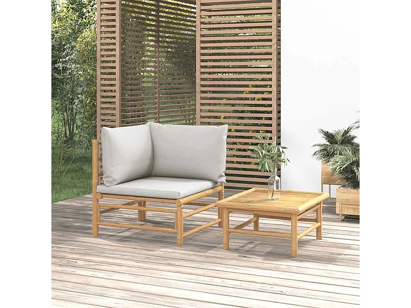 2-delige Loungeset met kussens bamboe lightgrijs