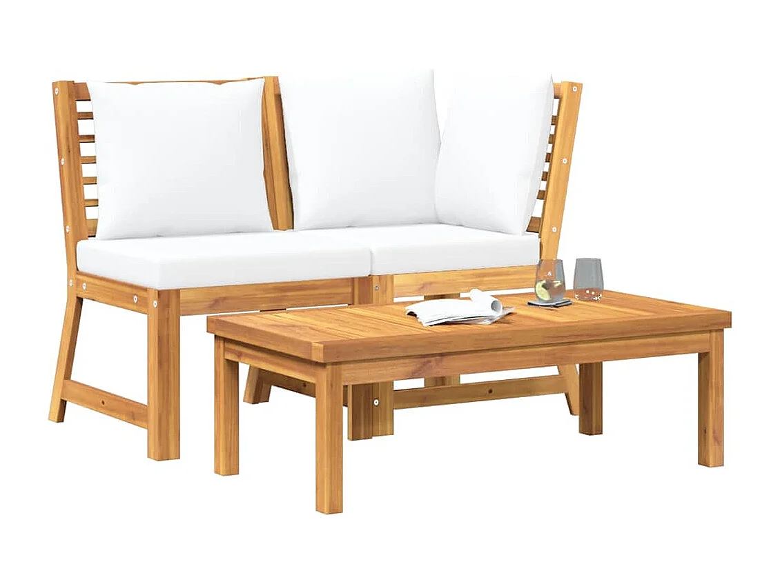 Muebles de jardín 3 pzas madera maciza de acacia cojines crema
