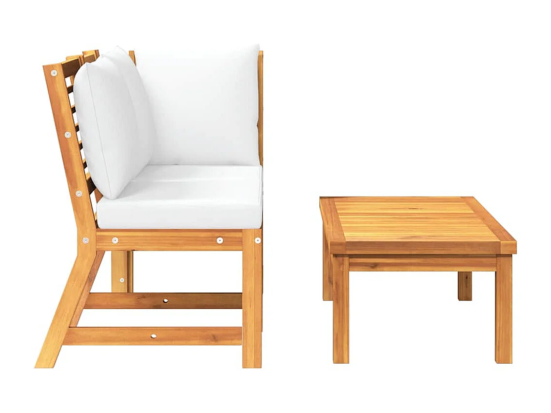 Salon de jardin 3 pcs avec coussin crème Bois d'acacia solide