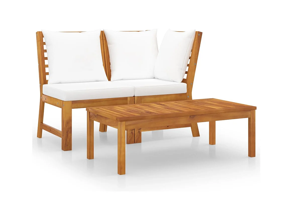 Salon de jardin 3 pcs avec coussin crème Bois d'acacia solide