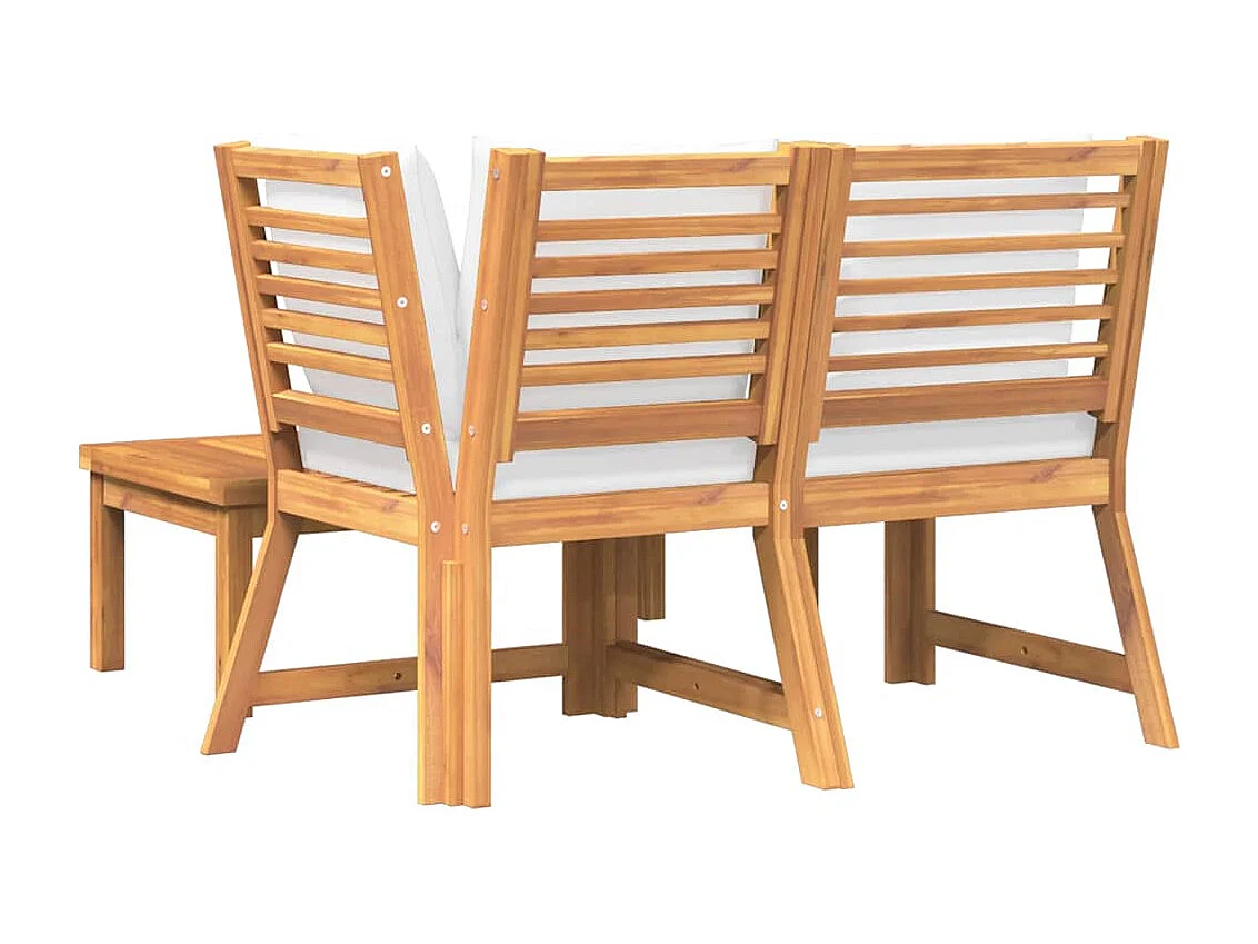 Salon de jardin 3 pcs avec coussin crème Bois d'acacia solide