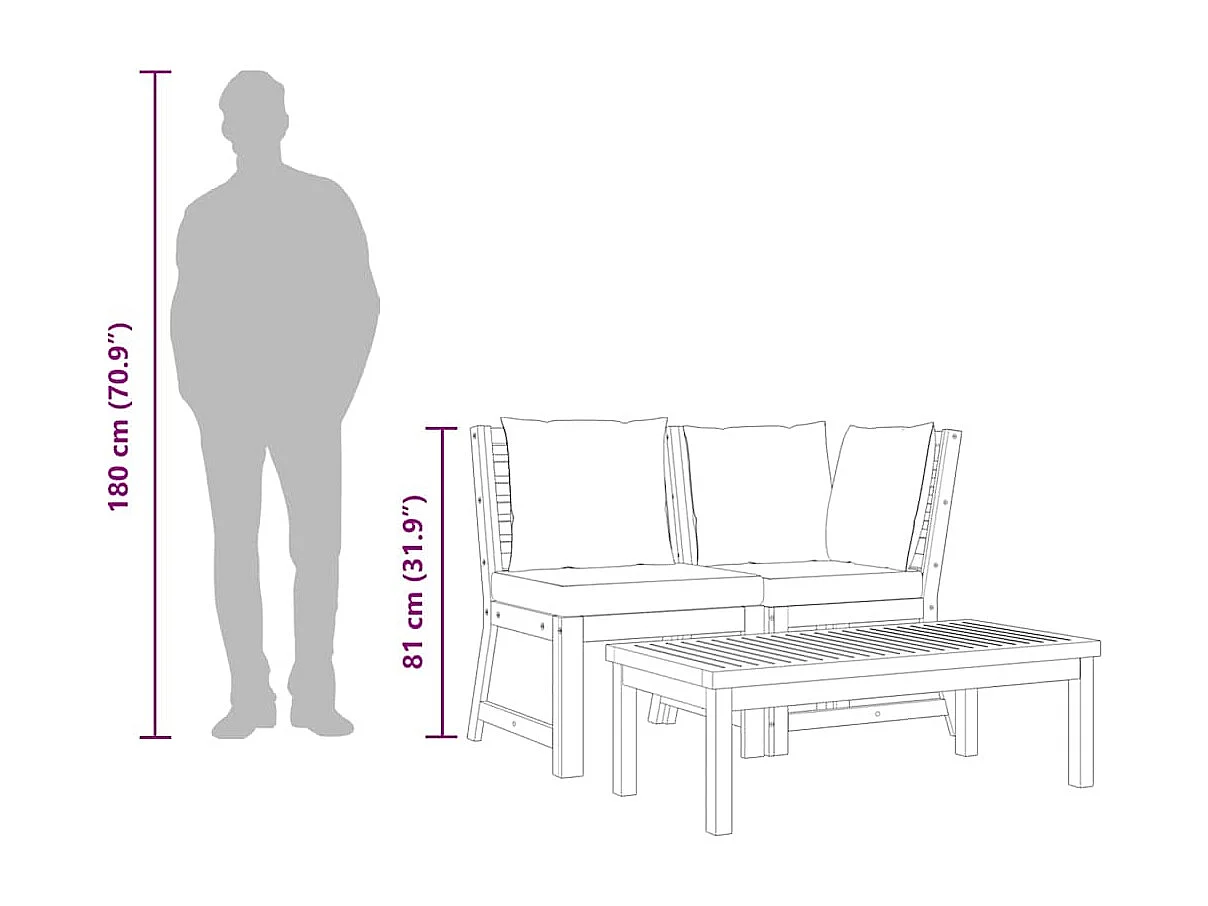 Salon de jardin 3 pcs avec coussin crème Bois d'acacia solide