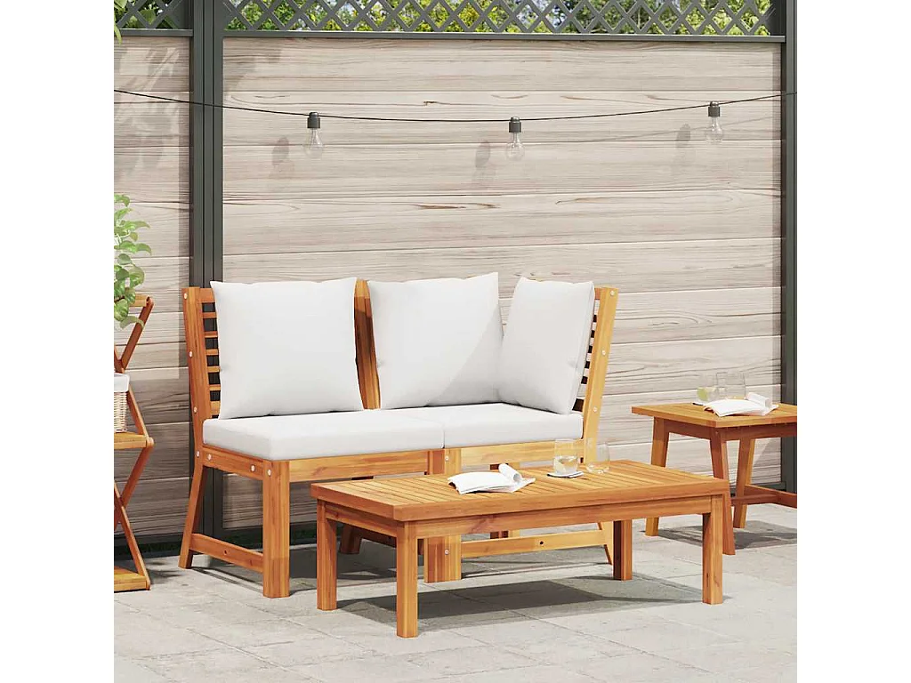 Salon de jardin 3 pcs avec coussin crème Bois d'acacia solide
