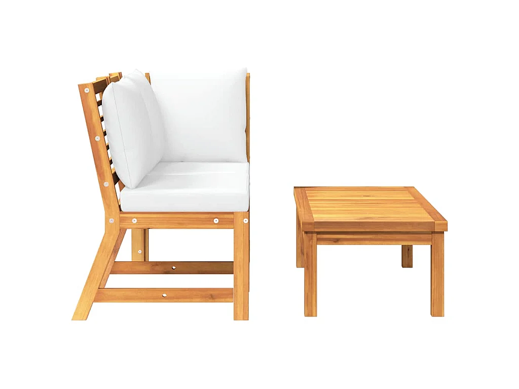 Salon de jardin 3 pcs avec coussin crème Bois d'acacia solide