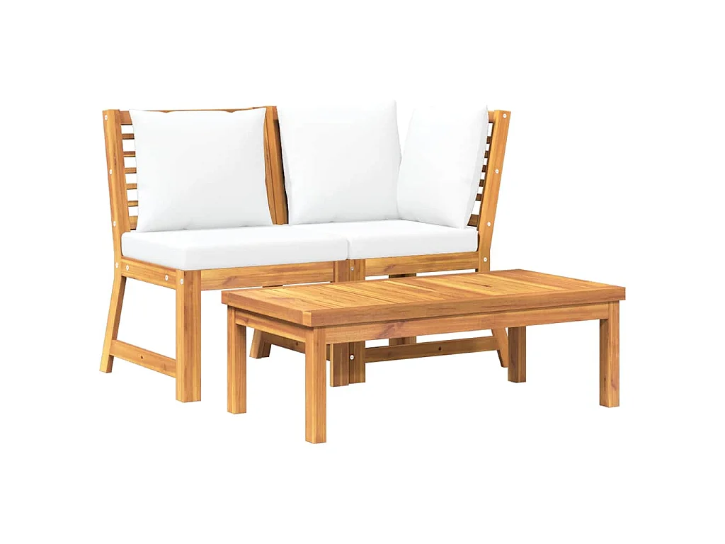 Salon de jardin 3 pcs avec coussin crème Bois d'acacia solide