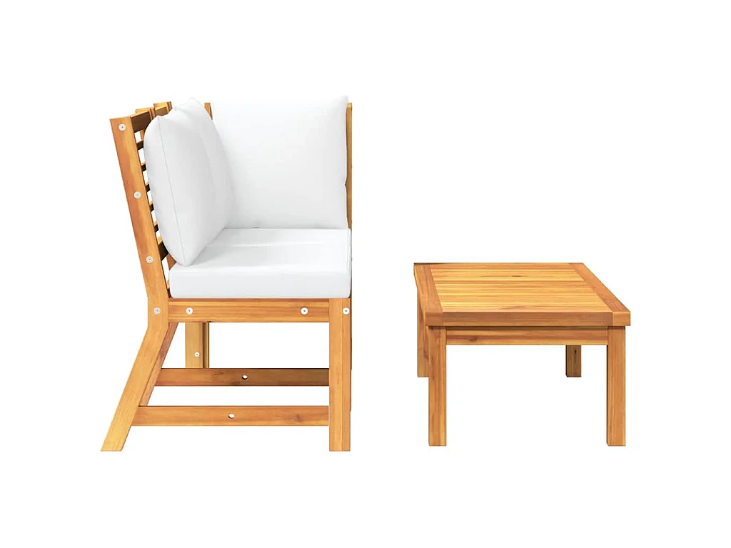 Salon de jardin 3 pcs avec coussin crème Bois d'acacia solide