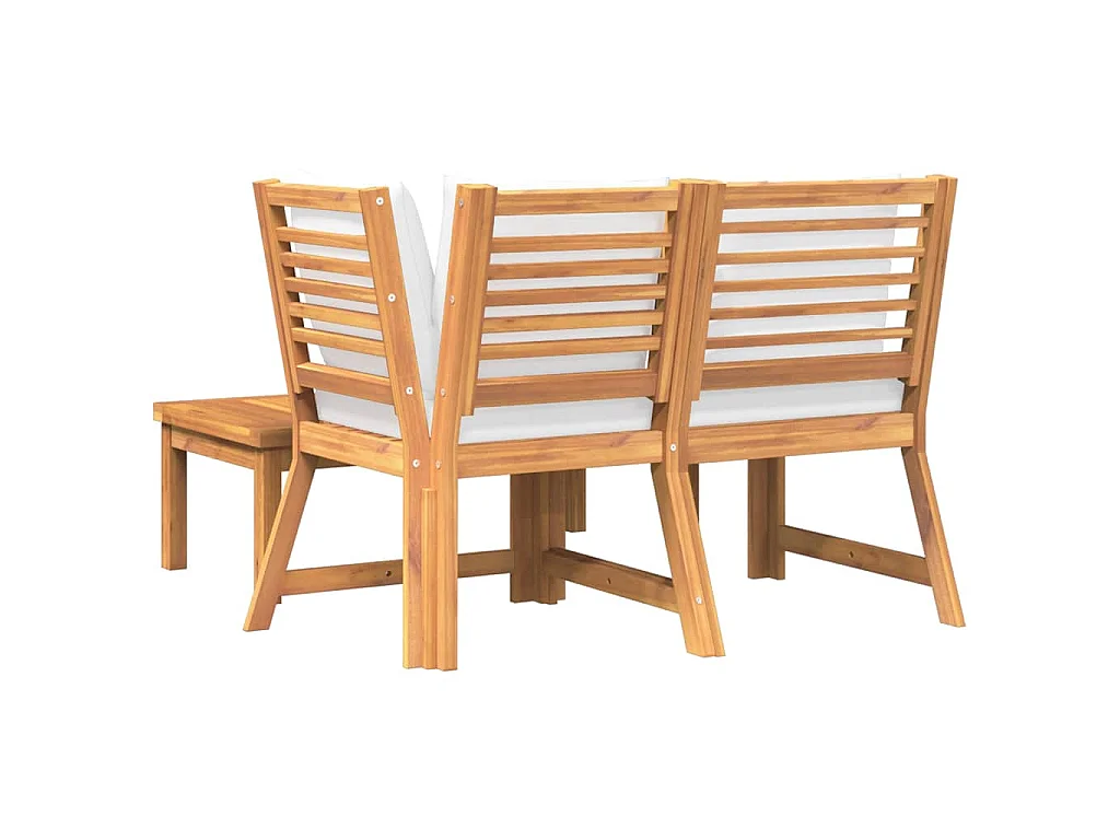 Salon de jardin 3 pcs avec coussin crème Bois d'acacia solide