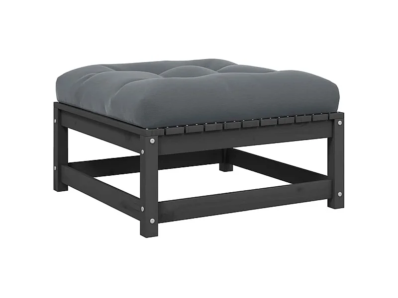 Repose-pied de jardin avec coussin Gris Bois de pin massif