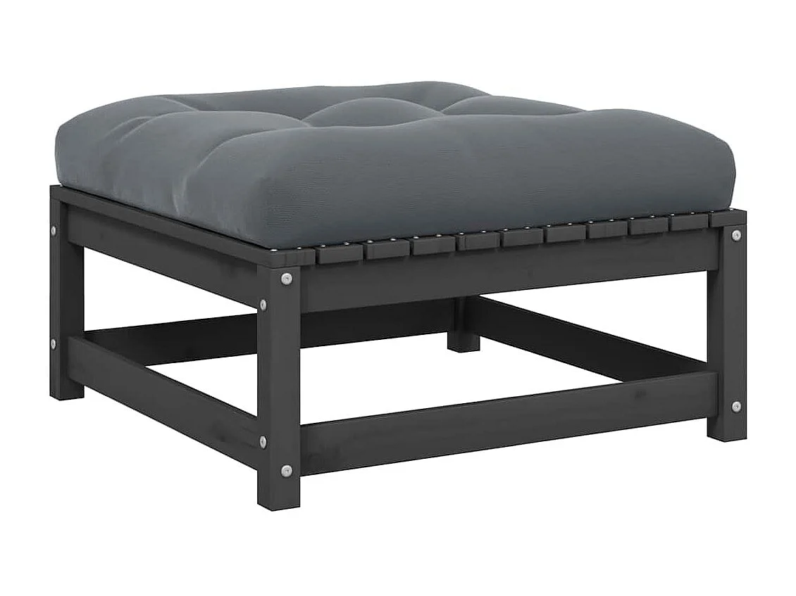 Garten-Fußhocker mit Grauen Kissen Massivholz Kiefer