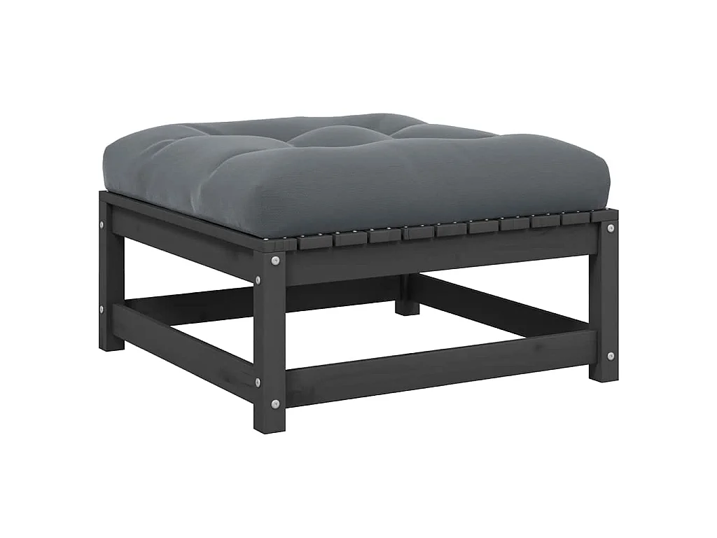 Repose-pied de jardin avec coussin Gris Bois de pin massif