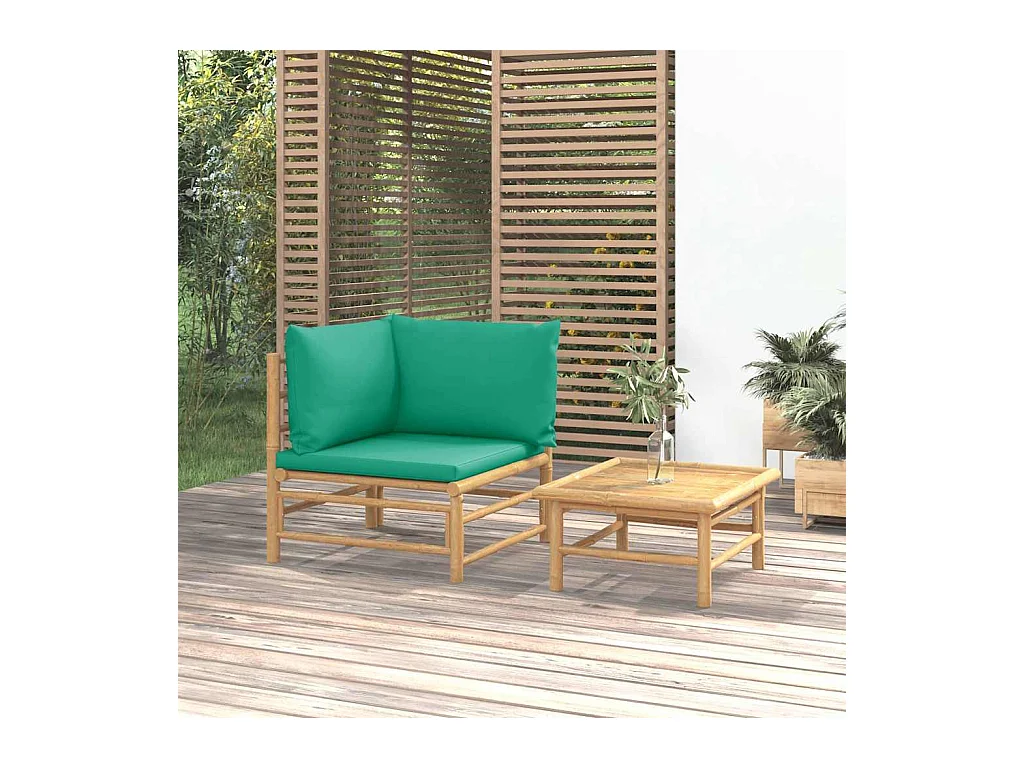 Salon de jardin 2 pcs avec coussins vert bambou