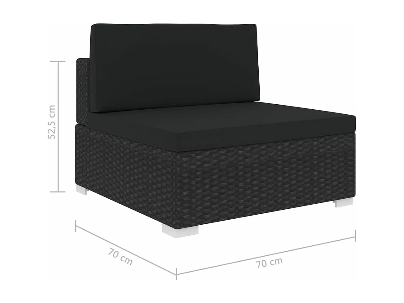 Siège central sectionnel 1 pc et coussins Résine tressée Noir