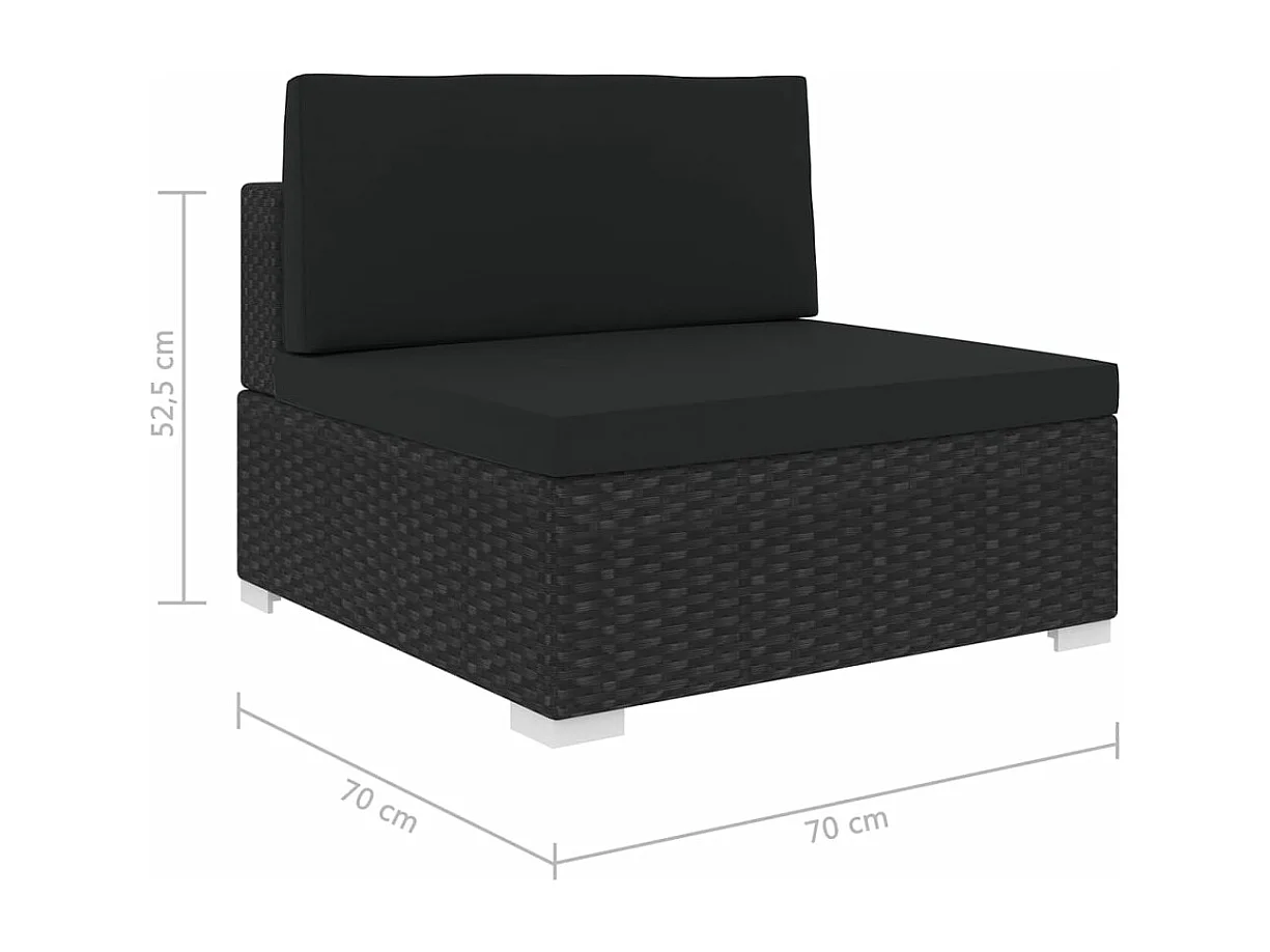 Siège central sectionnel 1 pc et coussins Résine tressée Noir