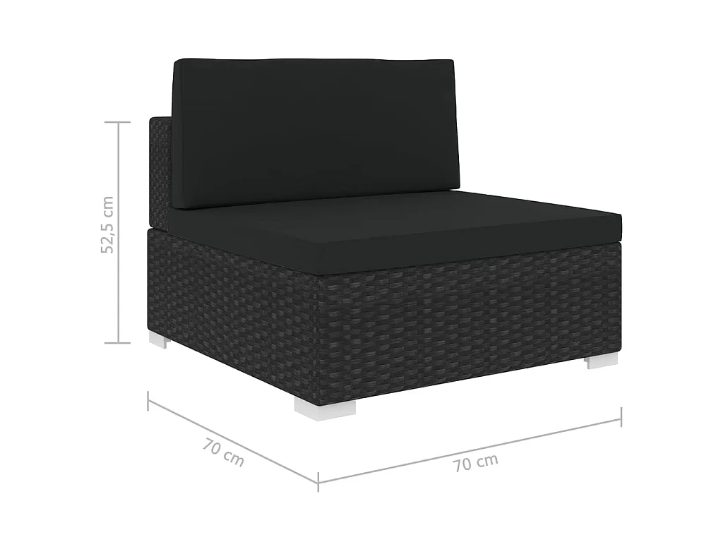 Seduta Centrale Modulare 1 pz con Cuscini in Polyrattan Nero