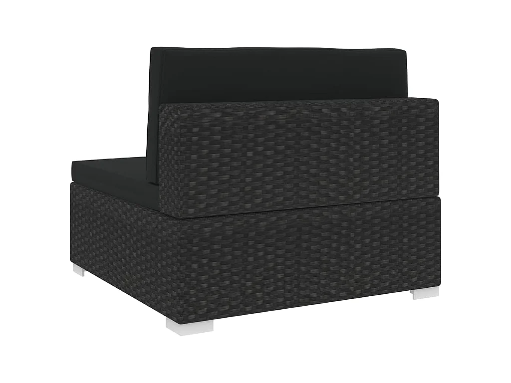 Seduta Centrale Modulare 1 pz con Cuscini in Polyrattan Nero