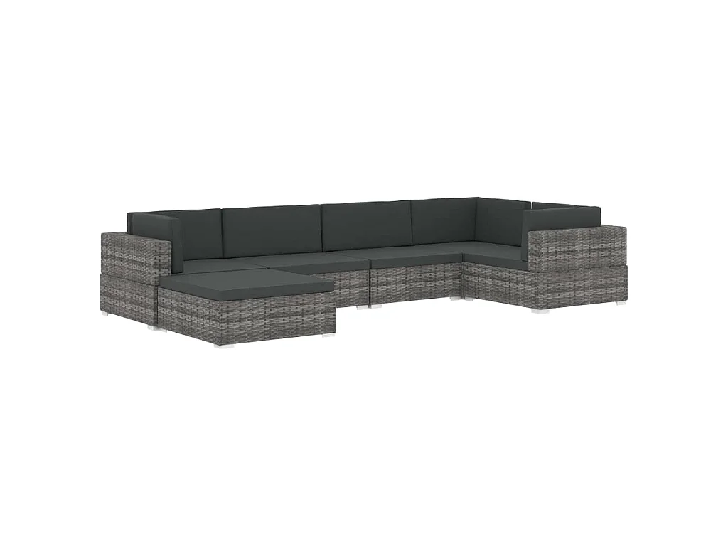 Seduta Centrale Modulare 1 pz con Cuscini in Polyrattan Nero